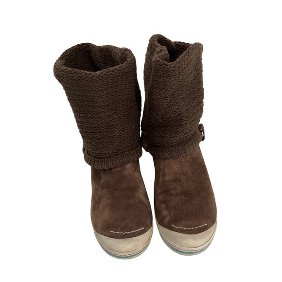 Simple Womens Brown Knit & Suede Pull-On sock Boots round toe Size 10 casual - Picture 7 of 9
